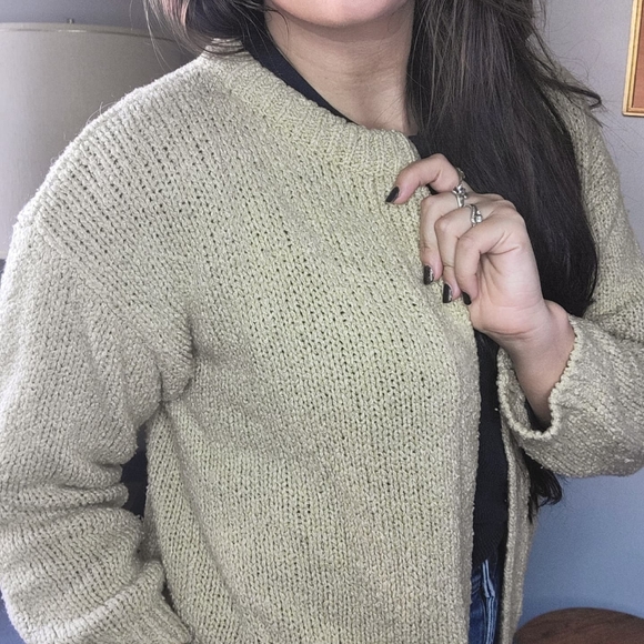 Vintage Boho Tan Knit Cardigan Large Womens 1970s 70s Open Sweater - Picture 4 of 10